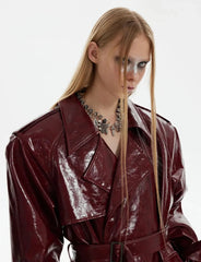 Men's Extra Long Patent Faux Leather Trench Coat