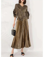 Luxury Formal Plisse Palazzo Pant Set