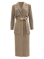 Luxe Plissé Pleated Tassel Long Coat