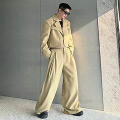 Men's Belted Cropped Blazer & Wide-Leg Trousers