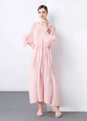 Floral Bell Sleeve Pleated Dress