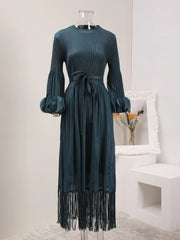 Elegant Fringe Hem Plissé Dress