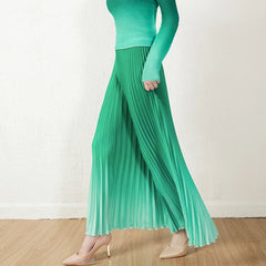 High-Waisted Plissé Wide-Leg Pants