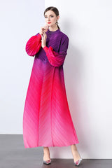 Maxi Bubble Sleeve Pleats Dress