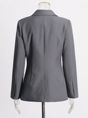 Women's Luxe Gray Blazer with Collar Bow