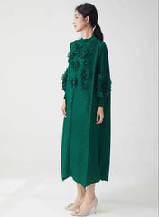 Elegant Pleated Floral Sleeve Dress