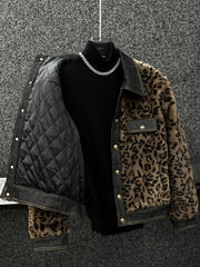 Men's Faux Mink Leopard Quilted Jacket