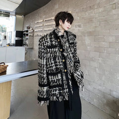 Men's Black Fringed Tweed Jacket