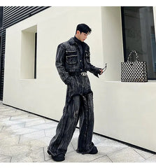 Men's 2-Piece Japanese Denim Black Streetwear Set