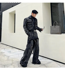 Men's High Streetwear Black Denim 2-Piece Set