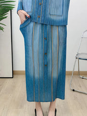 Truly Pleated Denim-Inspired Midi Skirt Set