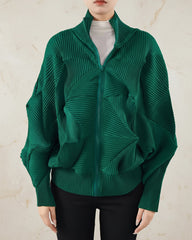 Geometric Pleated Zip-Up Jacket