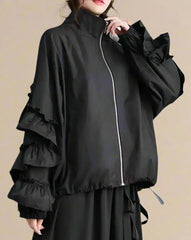 Luxury Ruffled Bomber Jacket