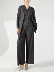 Women's Classy 3-Piece Pleated Pants Outfit Set