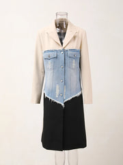 Deconstructed Denim-Panelled Blazer Long Coat