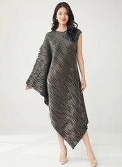 Luxury Pleats Asymmetric Cape Dress