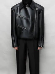 Men's Asymmetrical Faux Leather Moto Jacket