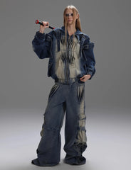 Women's 2 Piece Distressed Denim Jacket & Cargo Jeans Set