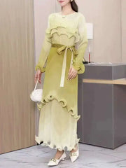 Ombre Pleated Ruffle Long Dress