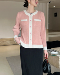 Luxury Plissé Button-Front Top