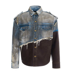 Men's 2 Piece Denim Faux Leather Jacket & Jeans Set