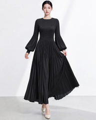 Balloon Sleeve Pleated Dress