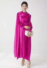 Elegant Pleated Floral Sleeve Dress