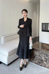 Japanese Luxe Asymmetrical Pleated Skirt Suit