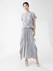 Ikebana Pleated Geometric Top and Skirt