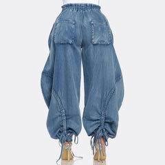 Women's Luxe Elastic Waist Harem Denim Pants