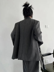 Asymmetrical Pinstripe Blazer & Maxi Skirt Suit