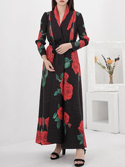 Luxurious Roses Forever Pleated Long Coat