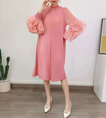 Luxury Pleated Floral Ruffle Dress