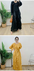Luxury Pleated Ruffle Midi Dress