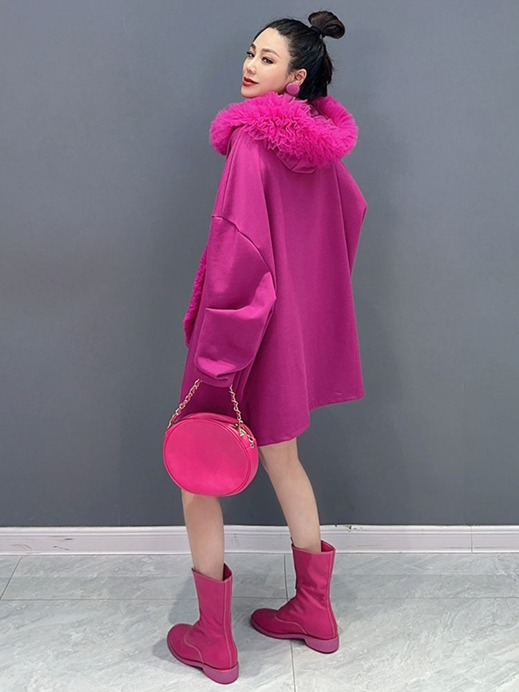 Trendy Long Sleeve Lace Heart Hoodie Top for Women
