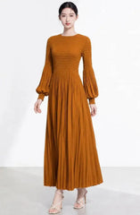 Balloon Sleeve Pleated Dress