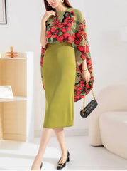 2-Piece Pleated Dress & Shawl
