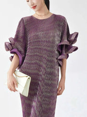 Luxury Pleats Ruffle Sleeves Maxi Dress