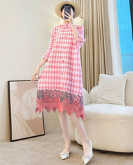 Luxury Houndstooth Pleats Dress