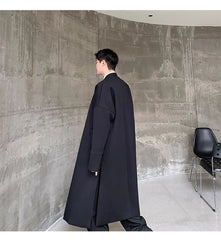 Men's Black Kimono Wrap Wool Long Coat