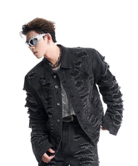 Men's 2 Piece Stacked Ultra Destroyed Jacket & Jeans Set