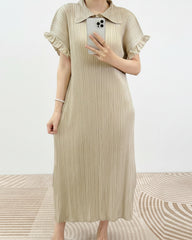 Elegant Plisse Ruffle Sleeve Dress