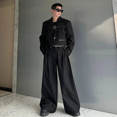 Men's Belted Cropped Blazer & Wide-Leg Trousers