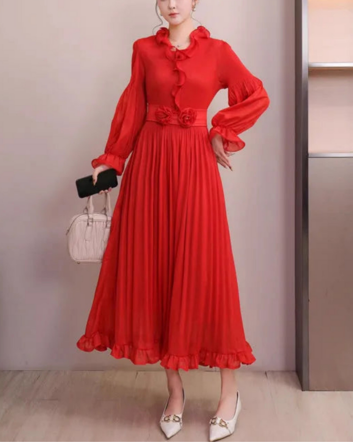 Luxury Pleated Petite Midi Dress