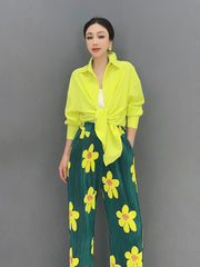 Classy Casual Floral Light Blouse & Trousers 2-Piece Set