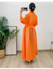 Couture Plissé Pleated Belted Robe Coat