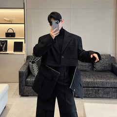 Men's 2 Piece All Black Modular Cargo Suit