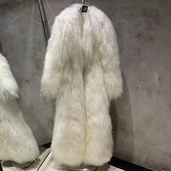 Designer Mongolian Fur Ankle-Length Overcoat