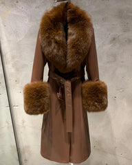 Sheepskin Leather & Fox Fur Trench Coat