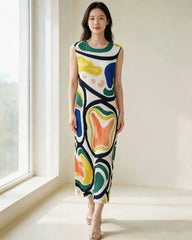 Plisse Modernist Geometric Dress